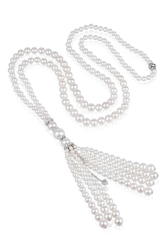 Chantecler 18k White Gold Pearl & Diamond Sautoir Necklace