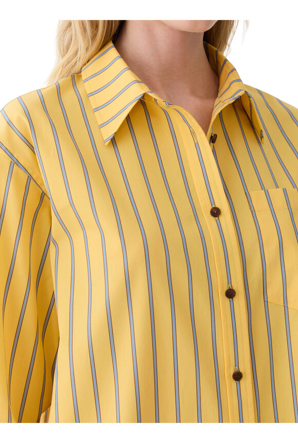 Lafayette 148 New York Yellow & Blue Cotton Boyfriend Oversized Shirt - view 4