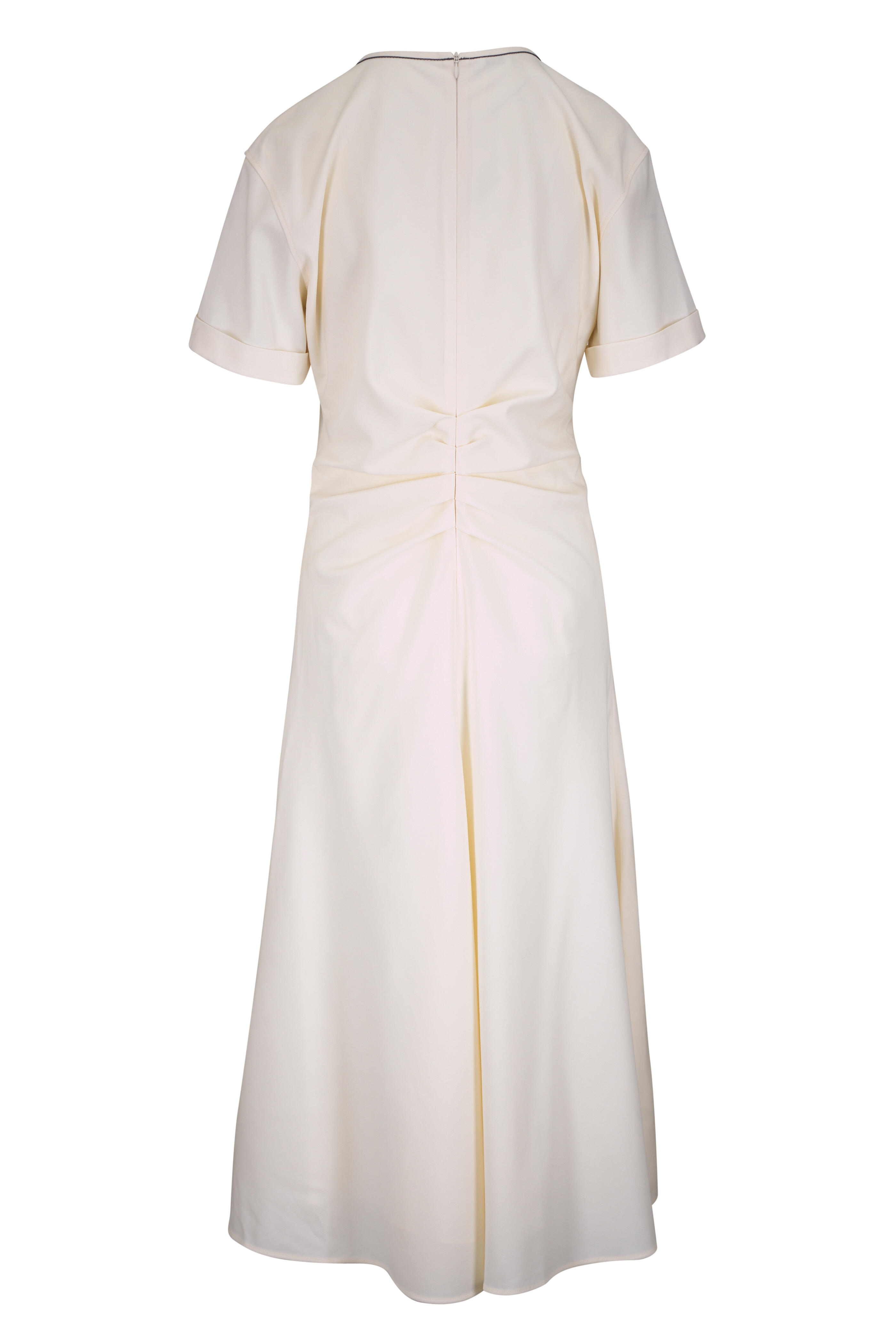 Brunello Cucinelli - Ivory Wool Blend Pleated Midi Dress - view 2