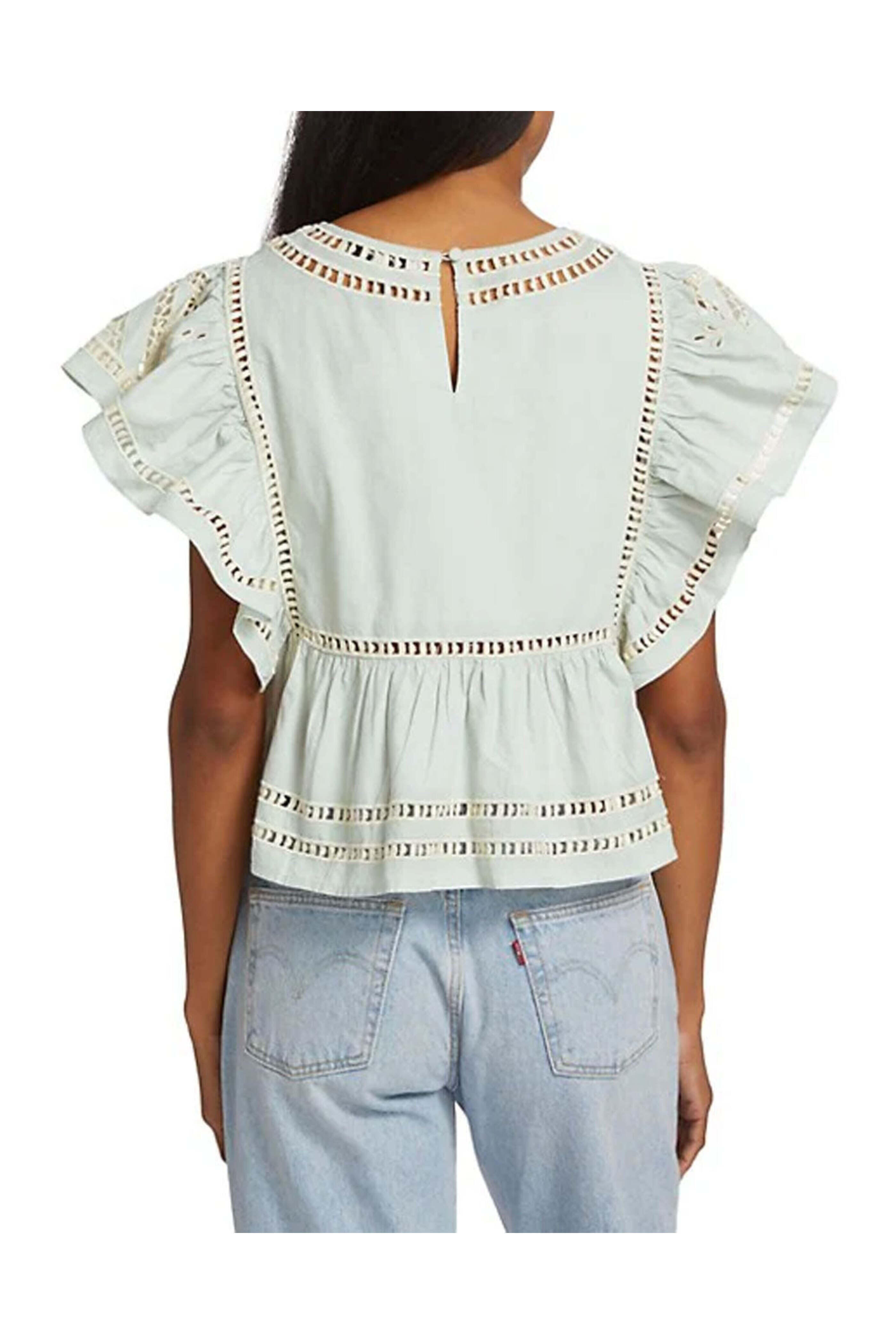 Sea NYC - Blue Blaire Eyelet Flutter Sleeve Top