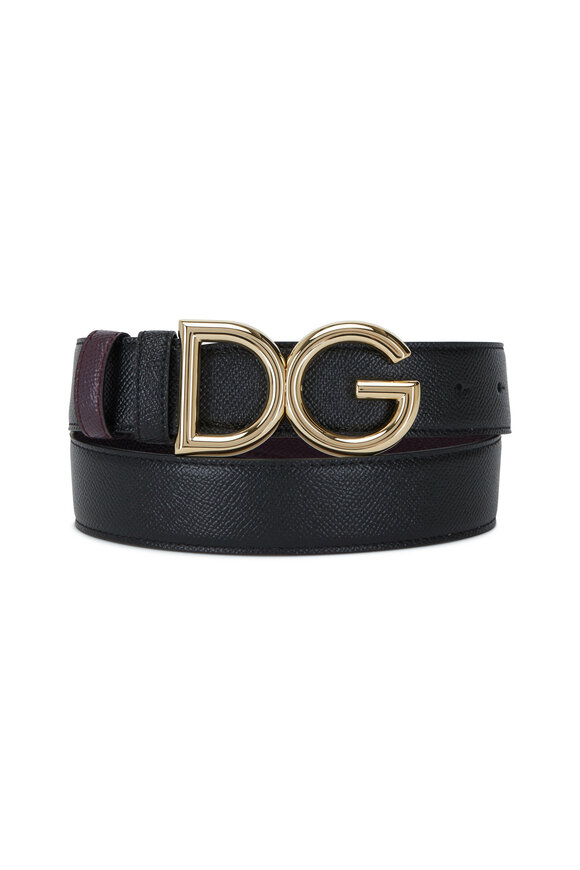 Dolce & Gabbana - Black & Burgundy Leather Reversible Logo Belt