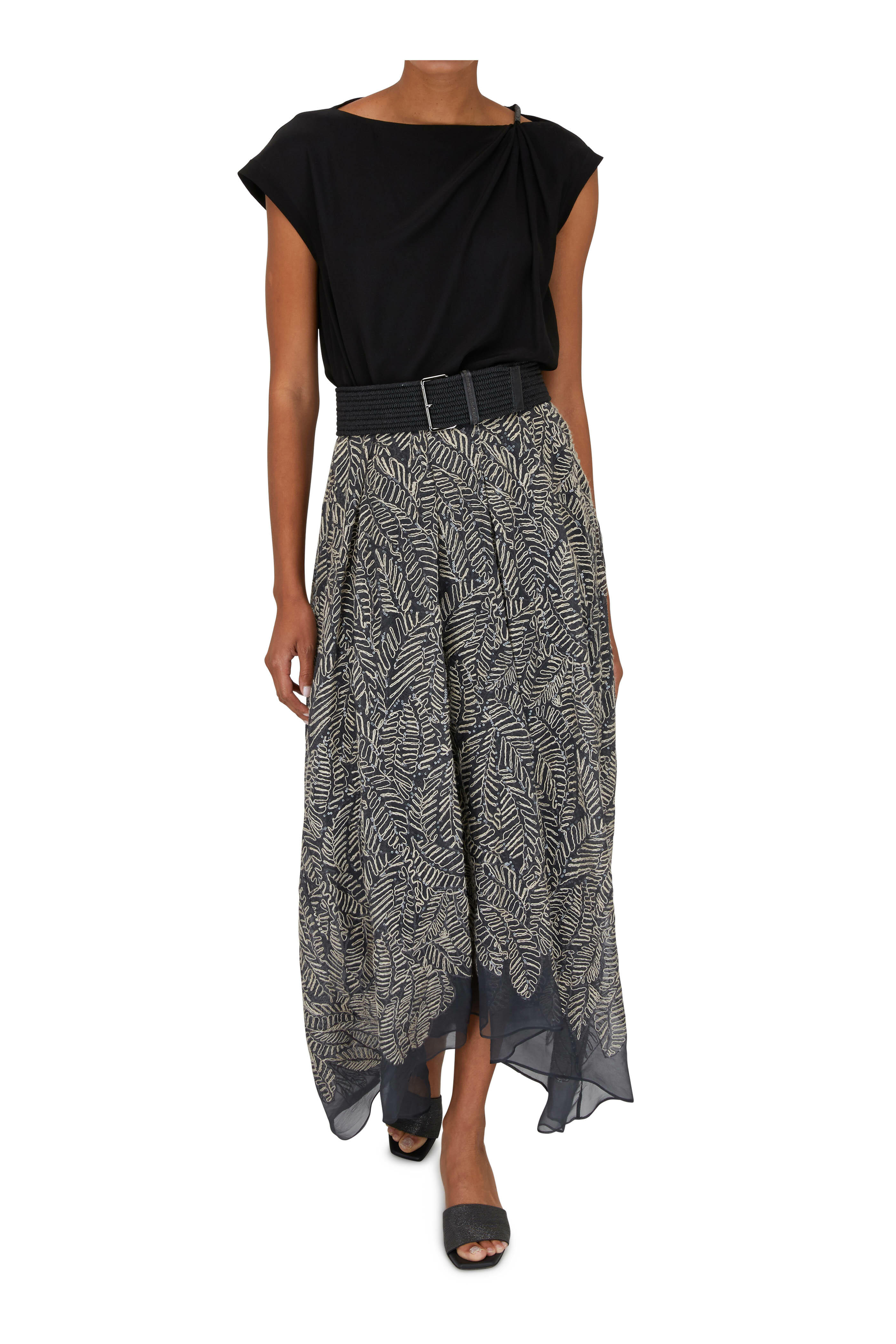 Brunello Cucinelli - Volcano Organza Leaf Motif Embroidered Maxi Skirt