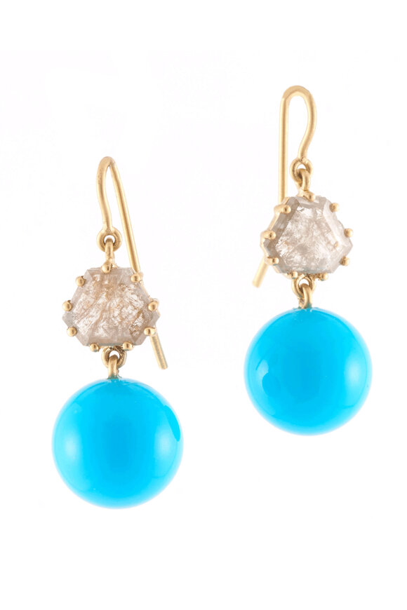 Sylva & Cie Diamond Turquoise Bulb Earrings