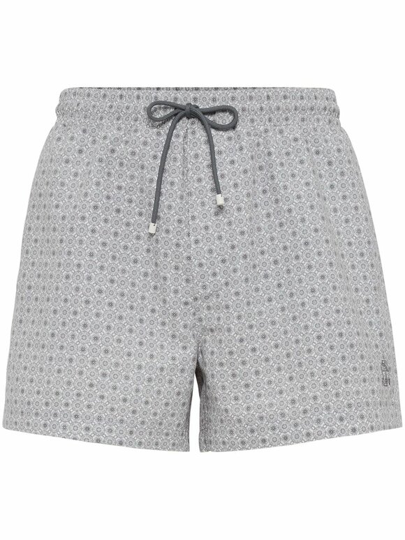 Brunello Cucinelli - Gray Geometric Print Swim Trunks