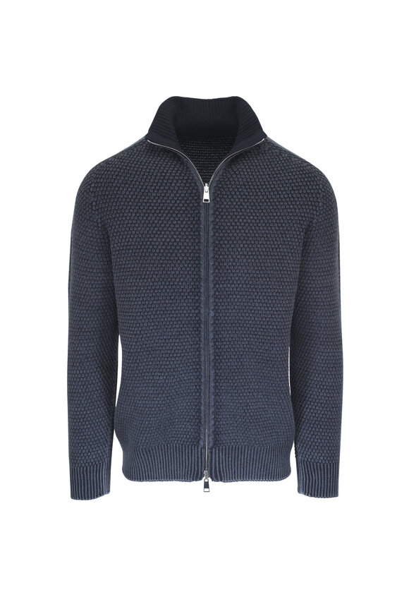 Fly3 Navy Wool Textured Reversible Full Zip Sweater - view 1
