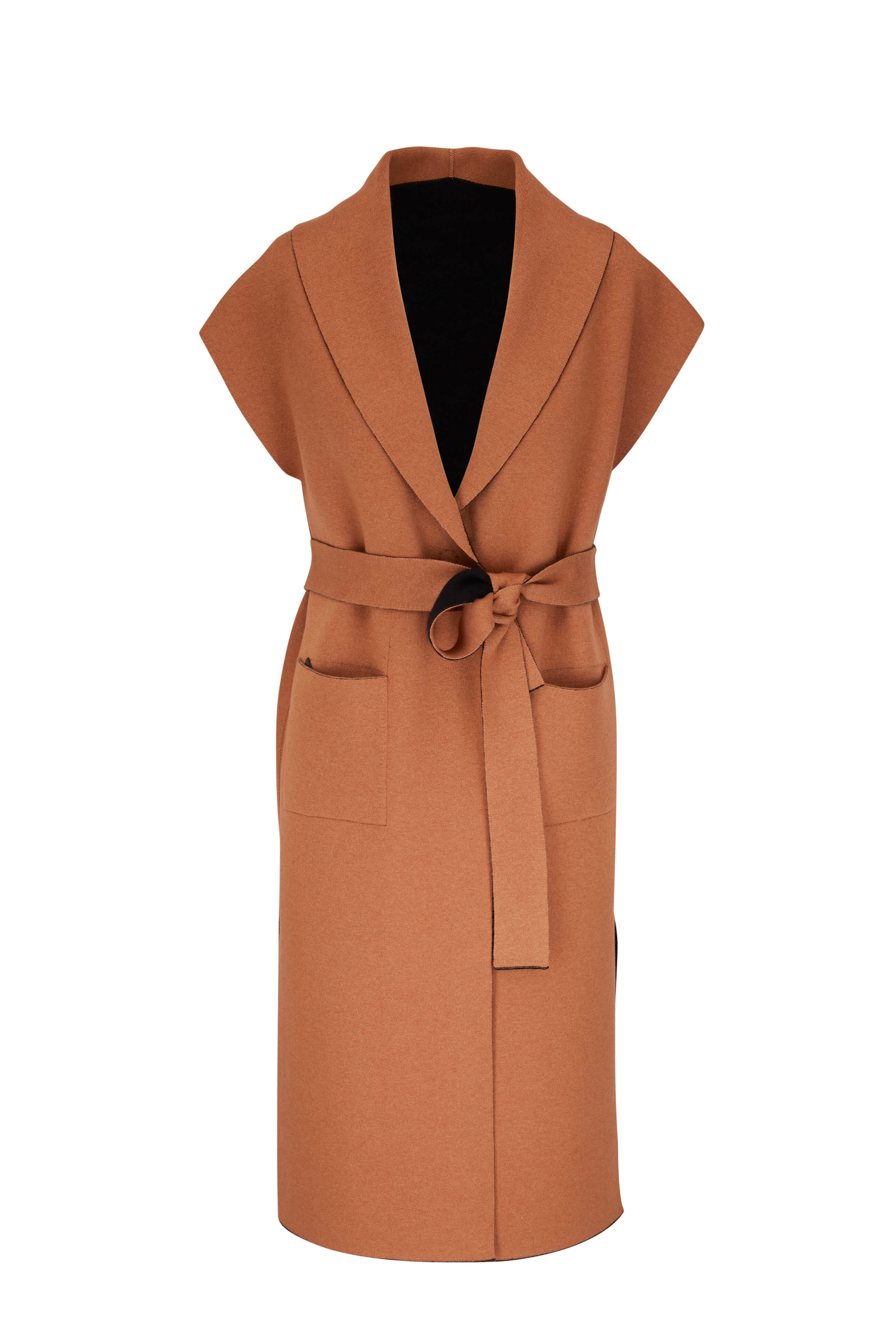 D.Exterior - Black & Brown Reversible Belted Long Vest