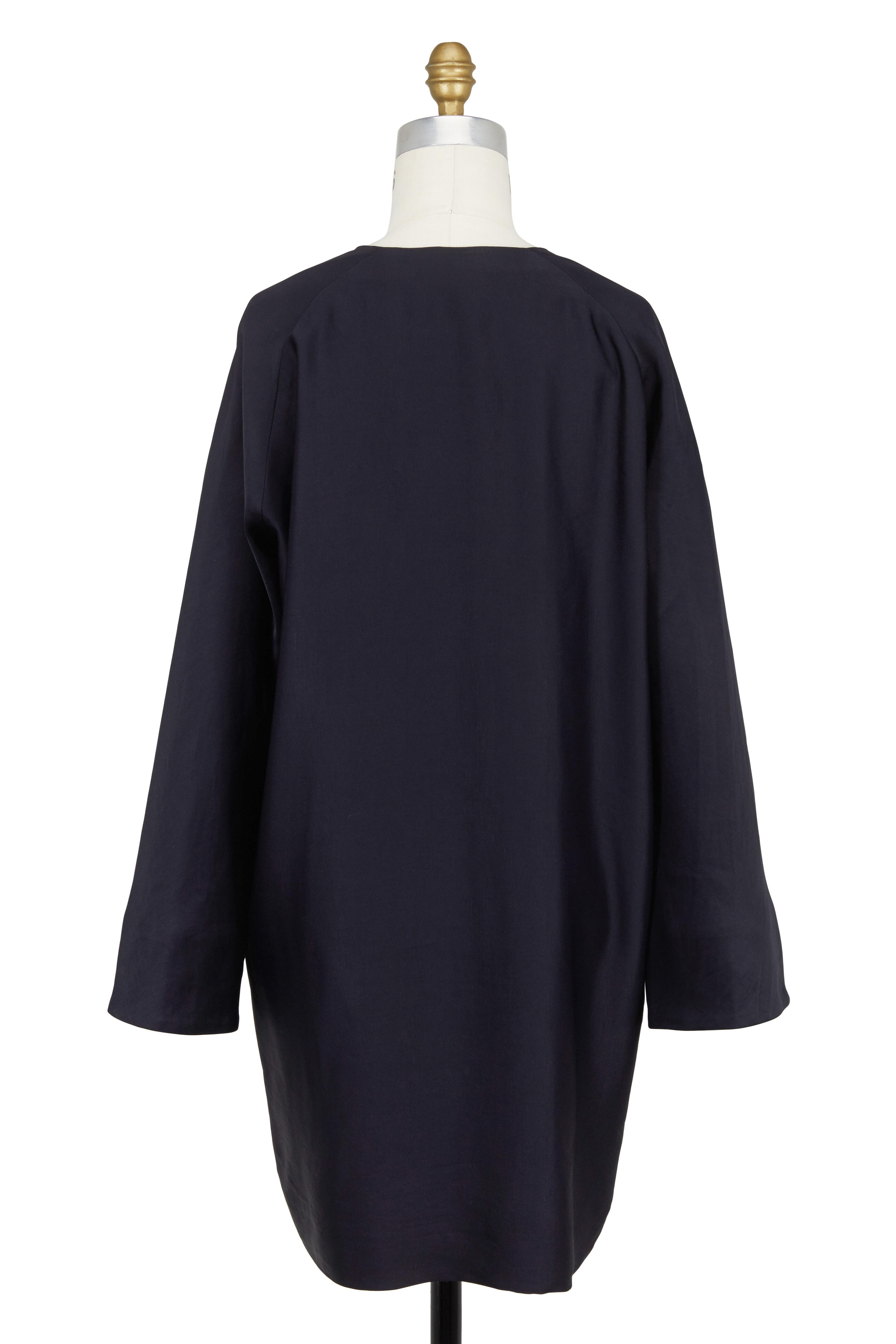 The Row - Hacan Navy Blue Linen Blend V-Neck Dress
