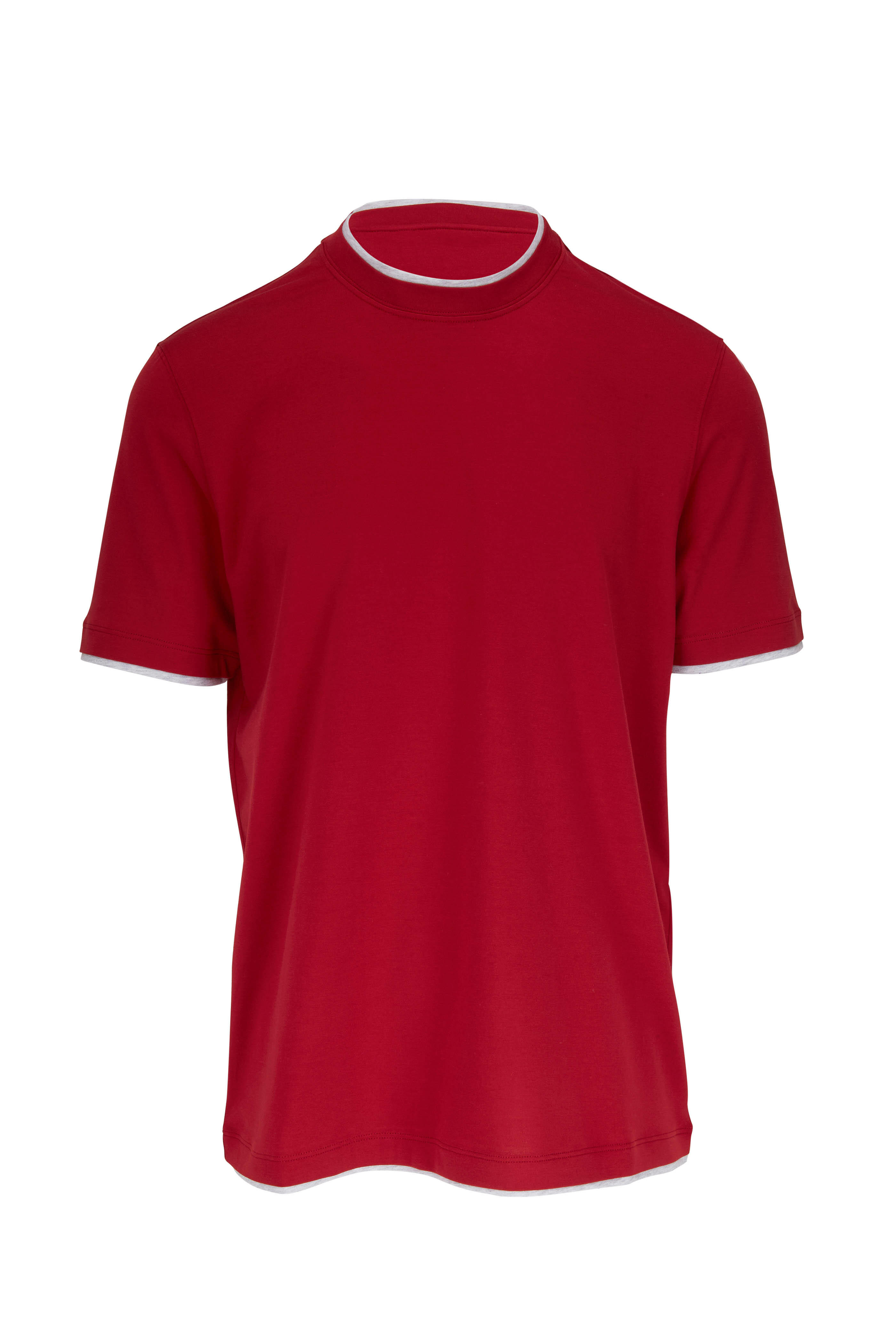 Brunello Cucinelli - Red & Gray Tipped Cotton T-Shirt