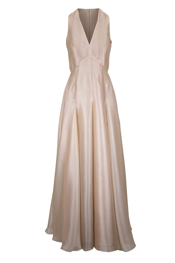 Olivine Gabbro Gold V-Neck Evening Gown