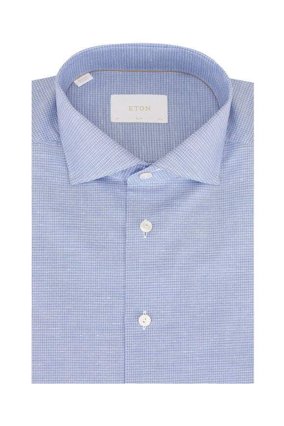 Eton Blue Cotton & Linen Slim Fit Dress Shirt
