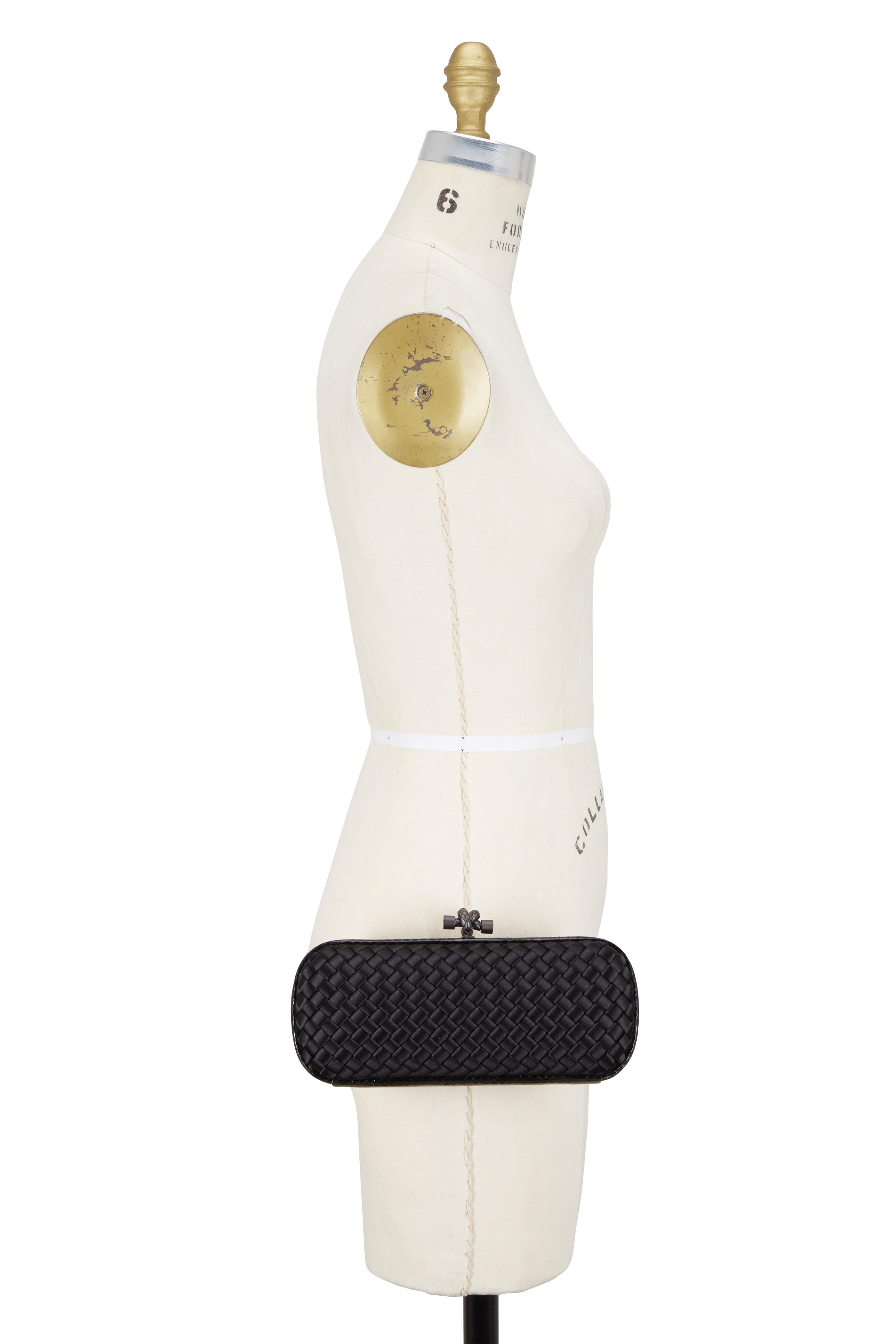 Bottega Veneta - Black Intrecciato Satin & Snakeskin Knot Clutch