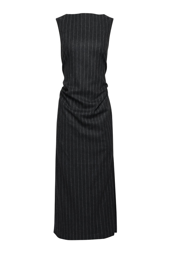 Lee Mathews Drew Charcoal Pinstripe Midi Dress