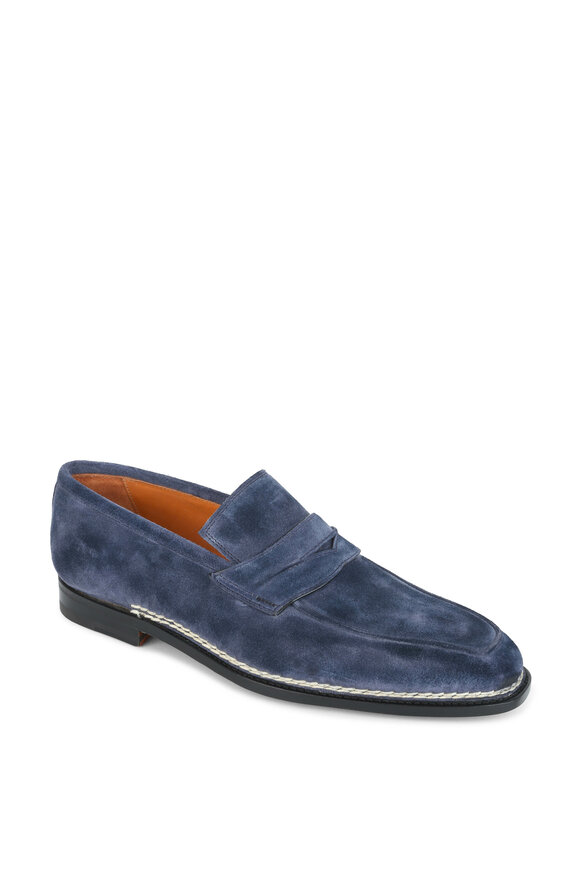 Bontoni - Capitano Navy Blue Suede Penny Loafer