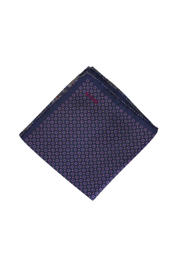 Eton Navy Blue Double Print Pocket Square