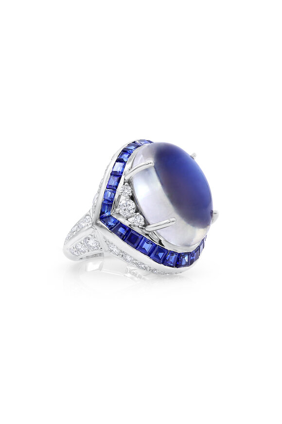 Oscar Heyman Moonstone, Sapphire & Diamond Platinum Ring