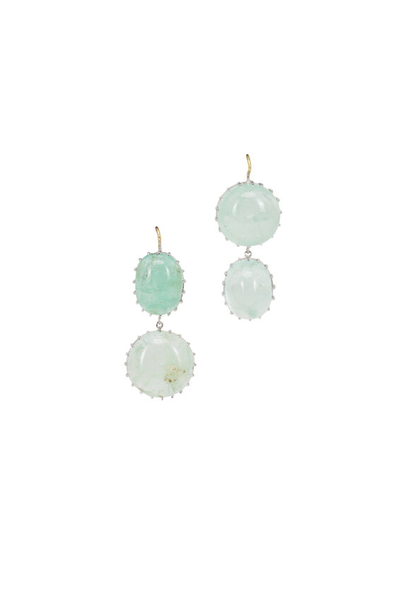 Renee Lewis 18k White Gold Cabochon Emerald Earring