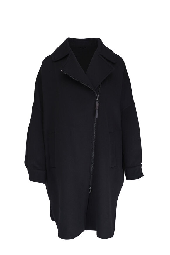 Brunello Cucinelli - Black Cashmere Asymmetric Zip Overcoat 