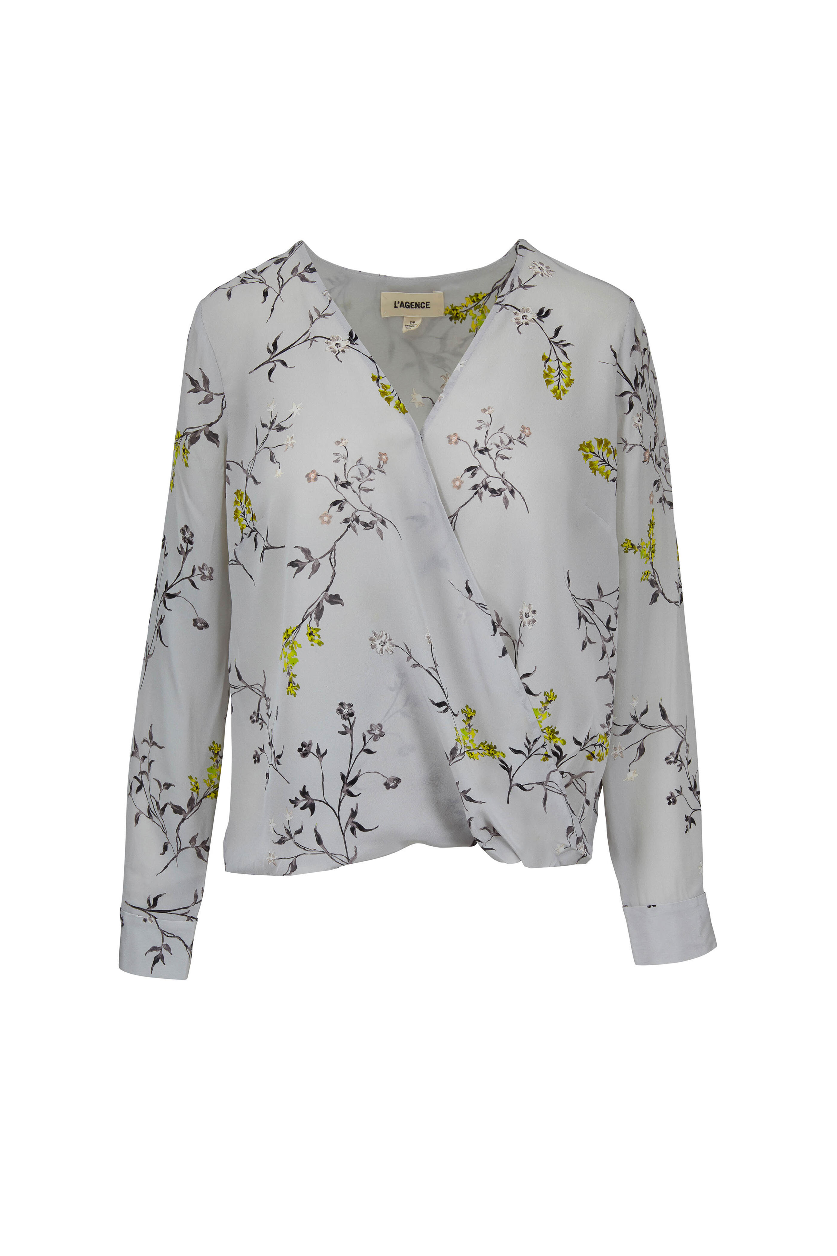 L'Agence - Kyla Gray Floral Silk Draped Blouse