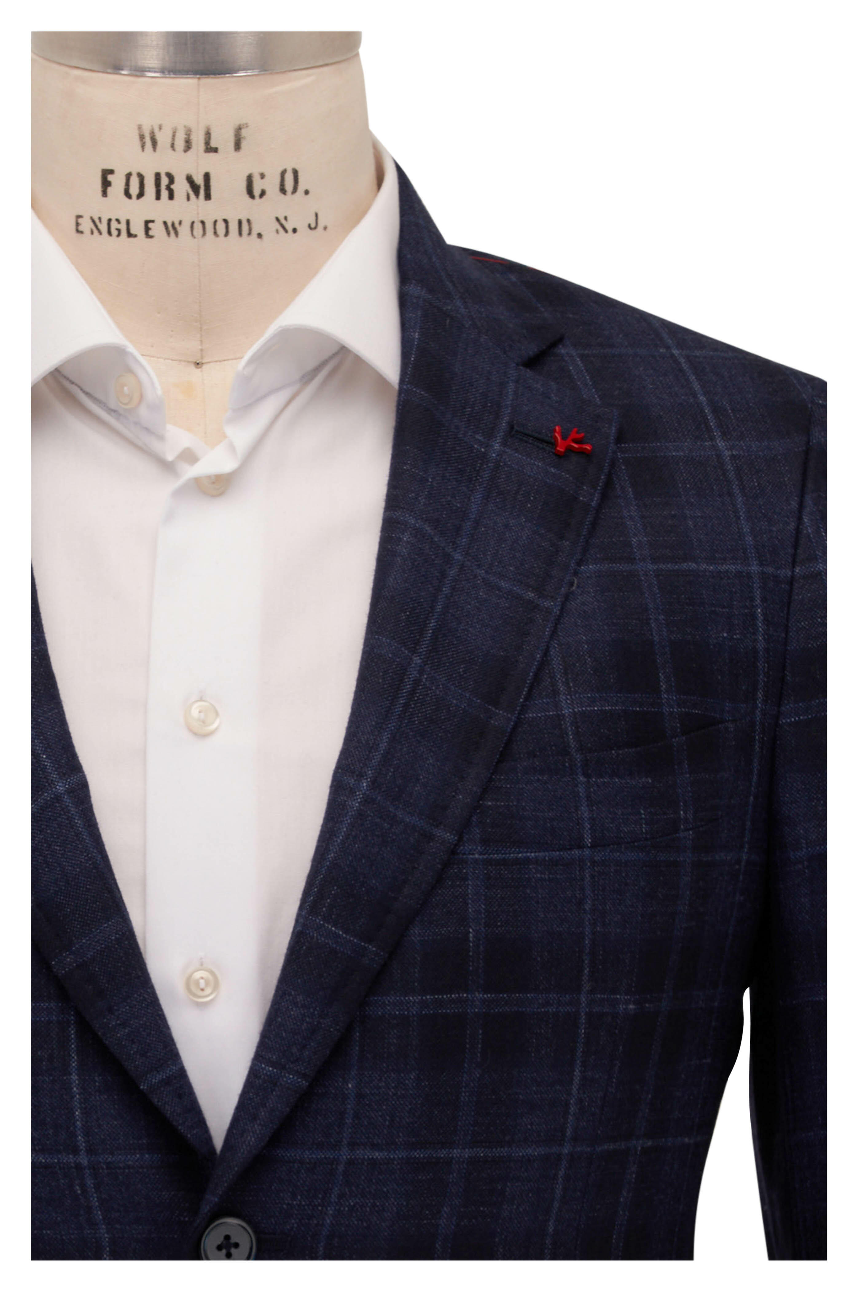 Isaia - Navy Plaid Wool, Cashmere, Silk & Linen Sportcoat