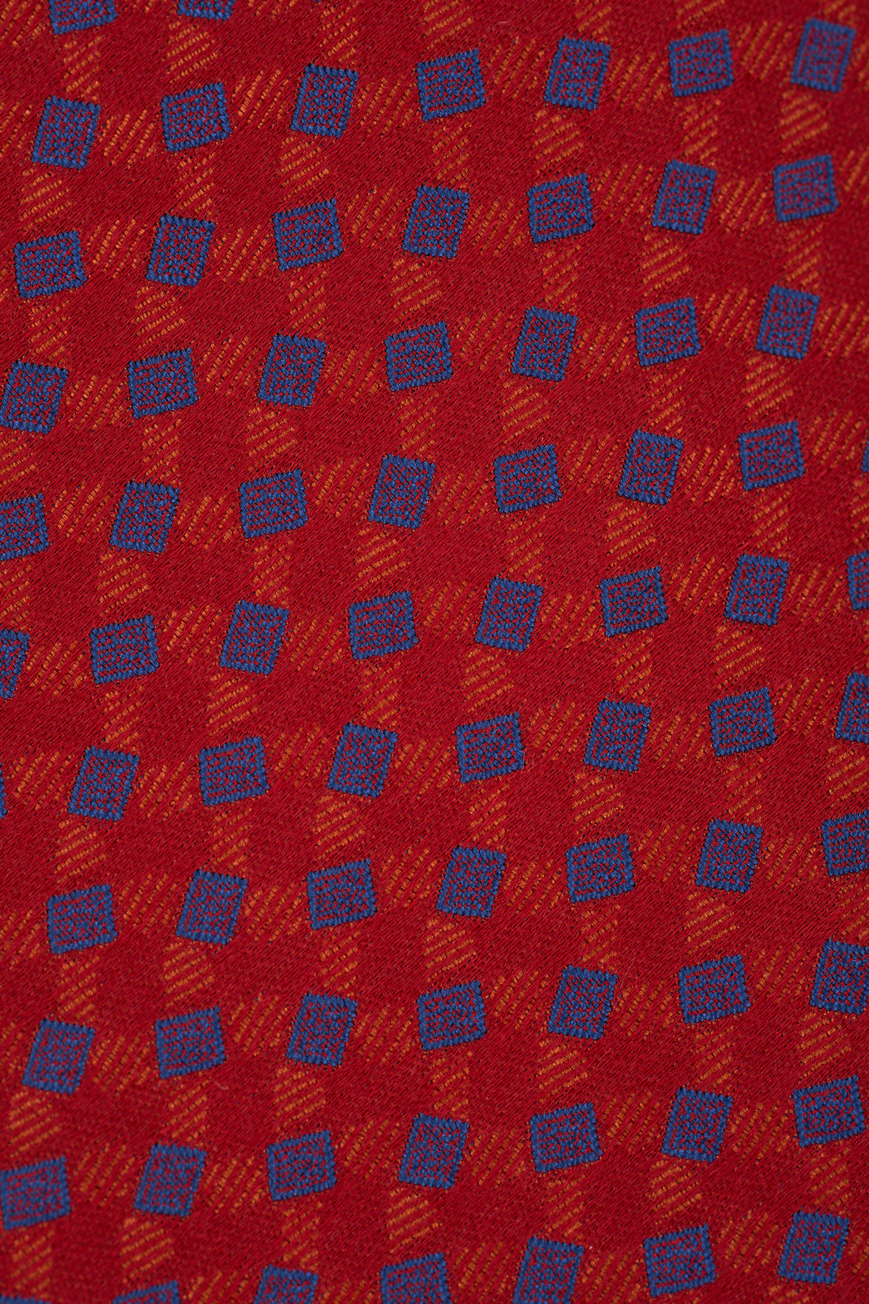 Charvet - Red & Blue Geometric Print Silk Necktie