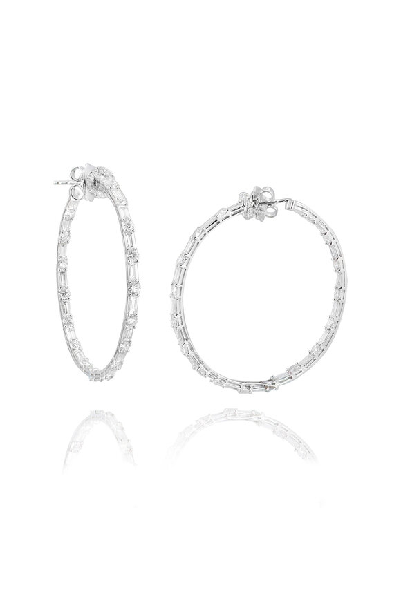 Nam Cho - 18K White Gold Round Diamond Hoop Earrings