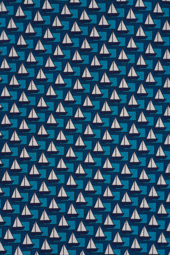 Zegna Medium Green Sailboat Print Silk Necktie - view 2