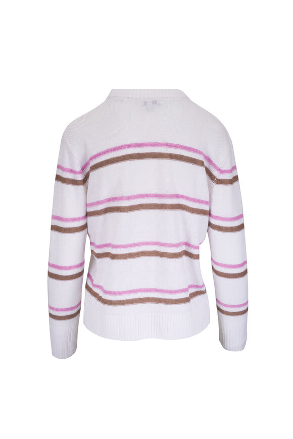 Kinross White, Pink & Brown Stripe Linen Sweater - view 3