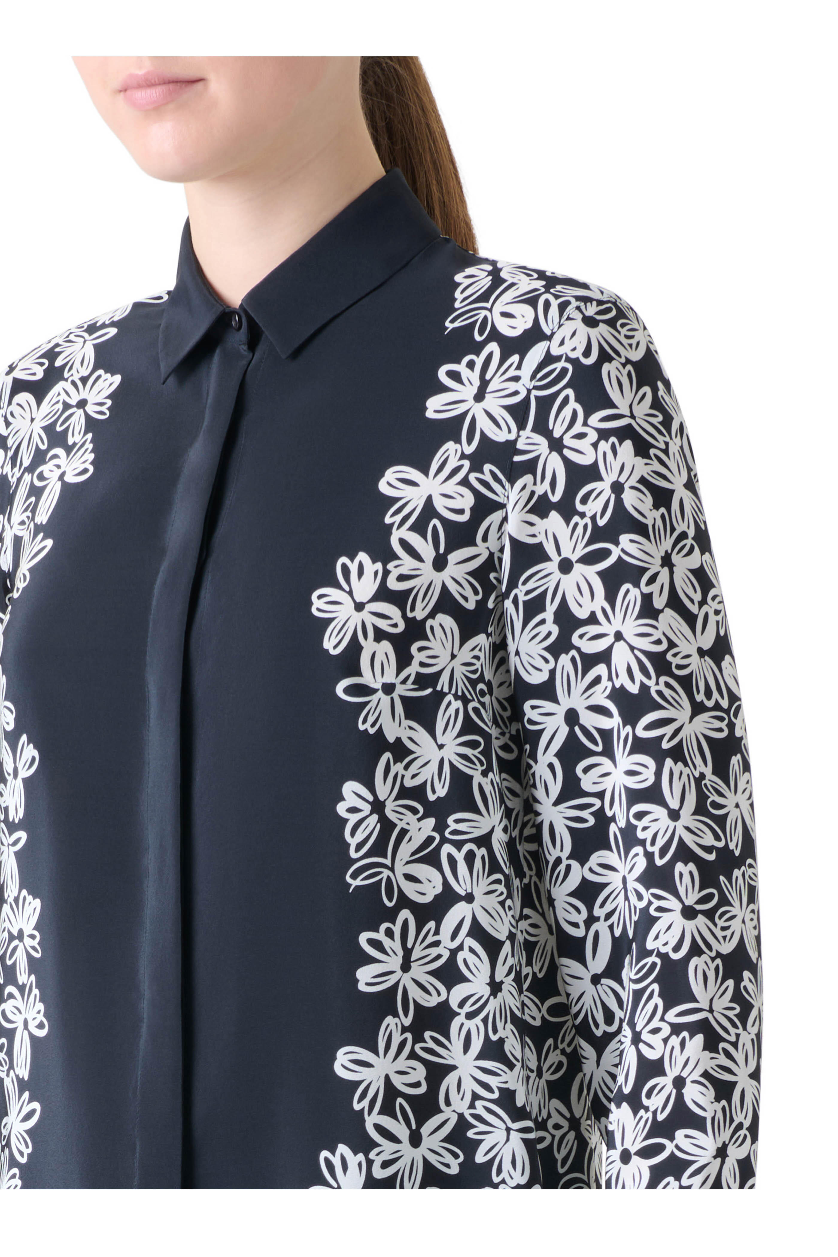 Akris Punto - Daisy Print Black & Cream Button Down Silk Blouse