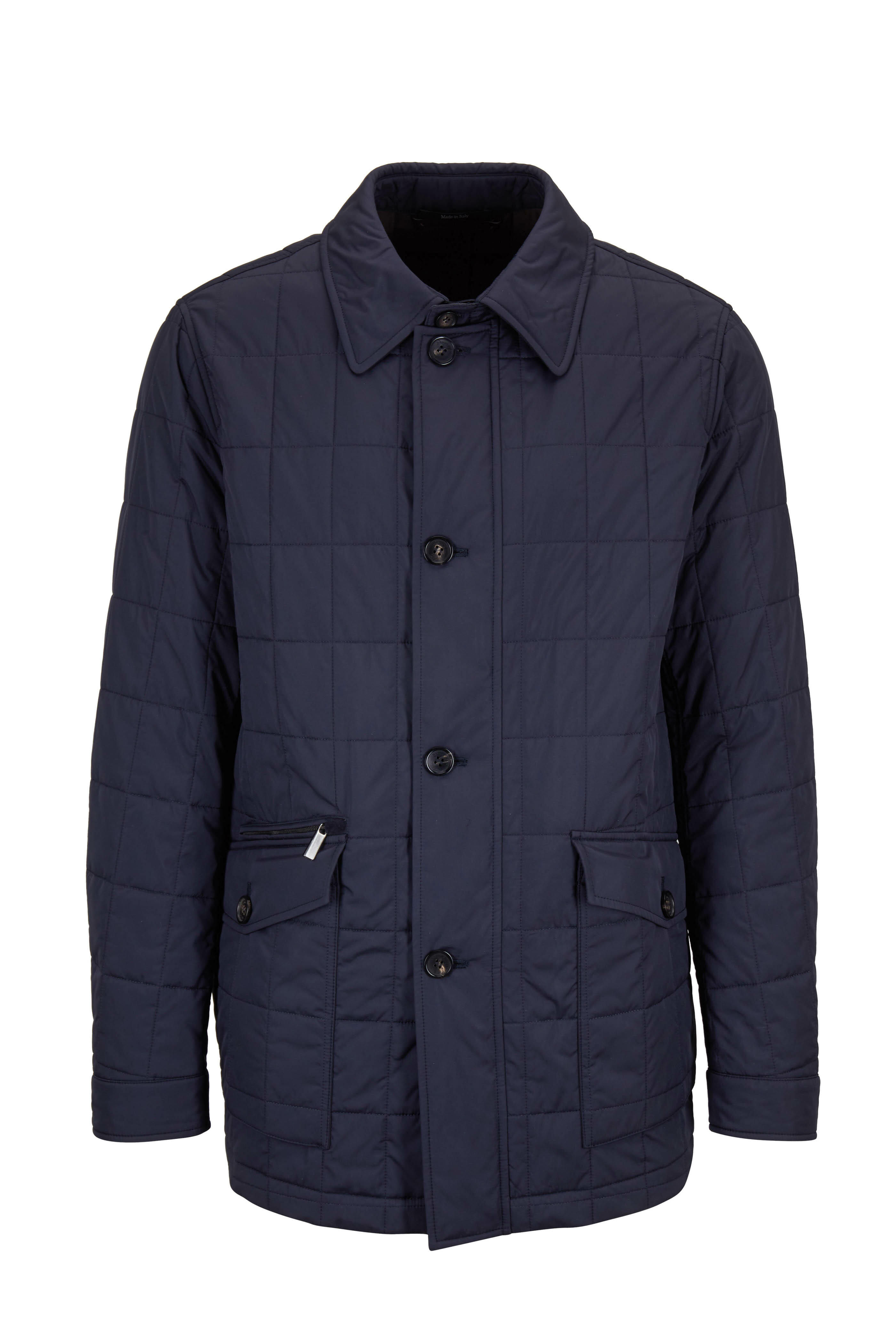 Zegna - Navy Blue Quilted Water Repellent Car Coat