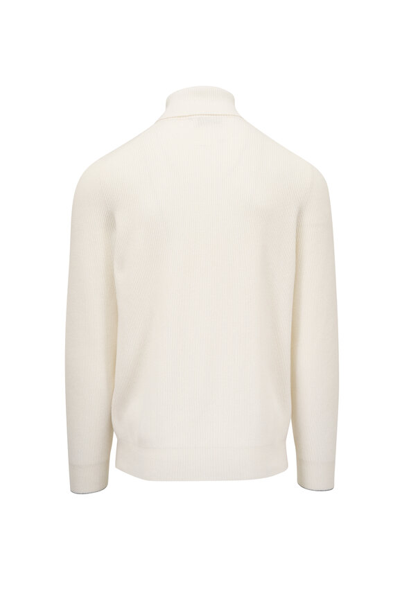 Brunello Cucinelli Off White Ribbed Cashmere Turtleneck - view 2