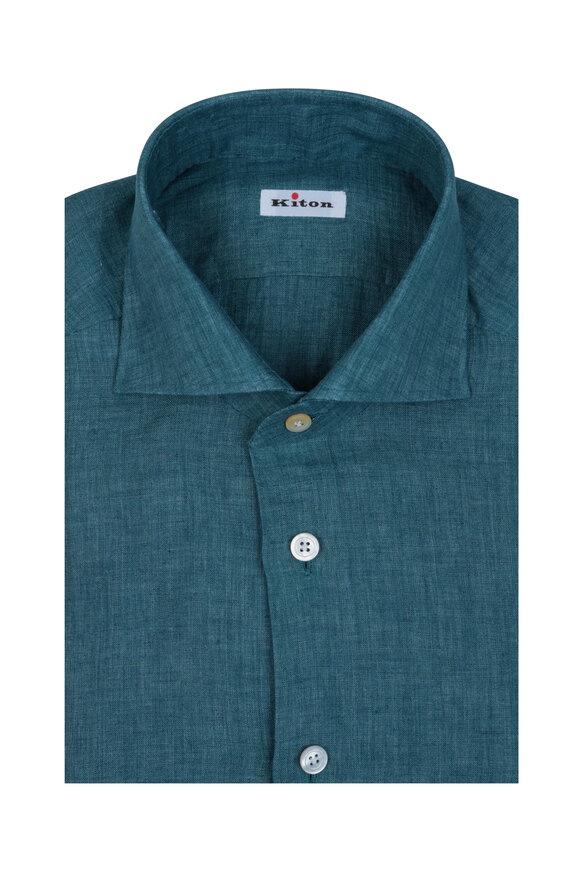 Kiton - Teal Linen Sport Shirt 