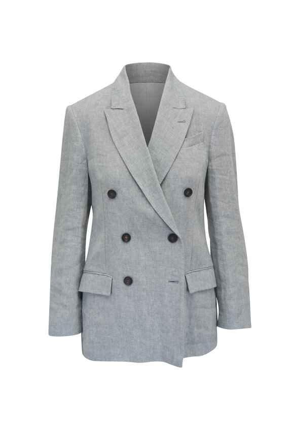 Brunello Cucinelli Light Gray Metallic Double Breasted Jacket