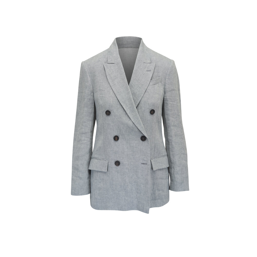 Brunello Cucinelli - Light Gray Metallic Double Breasted Jacket