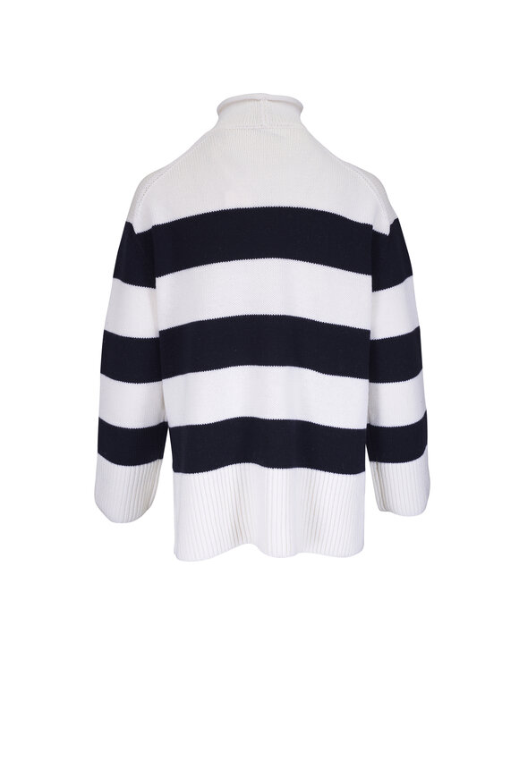 Vince - Coastal Blue & Off White Stripe Roll Neck Sweater