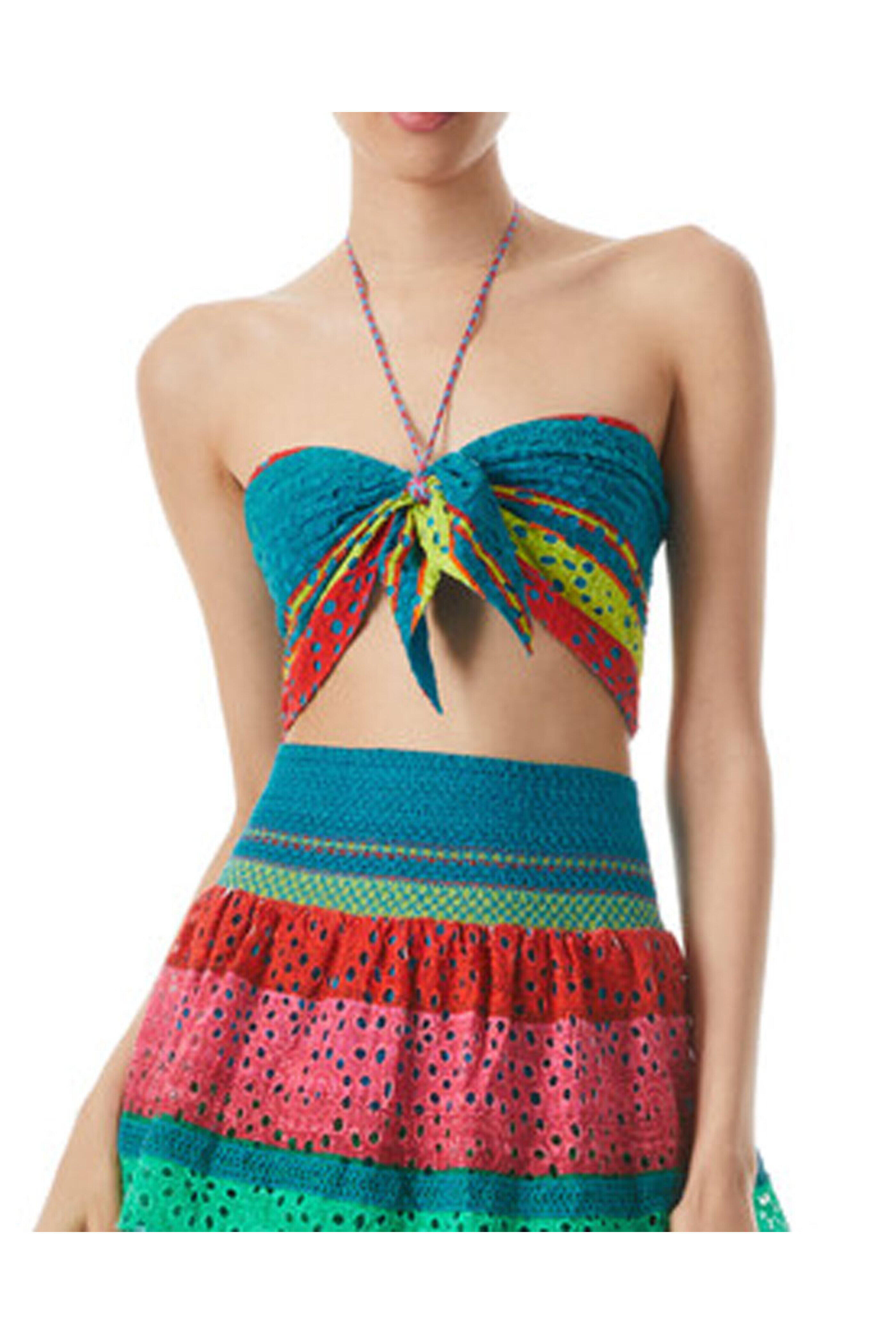 Alice & Olivia - Cabo Stripe Livia Tie Front Halter Top
