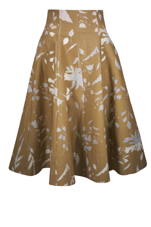 Lela Rose Parker Neutral Sheer Floral Jacquard Midi Skirt