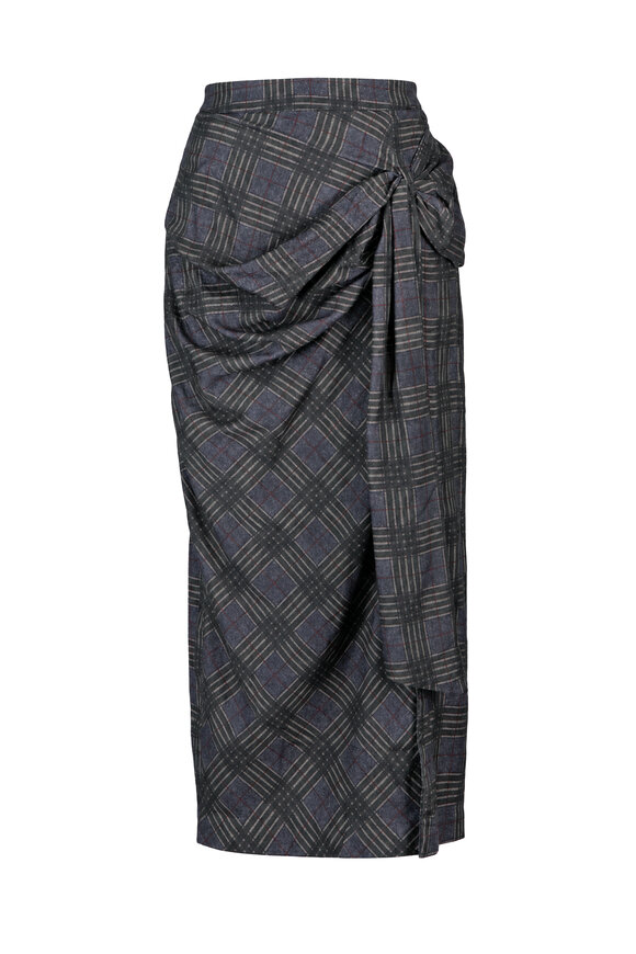 Essentiel Antwerp Karm Dark Green Plaid Bow Midi Skirt - view 1