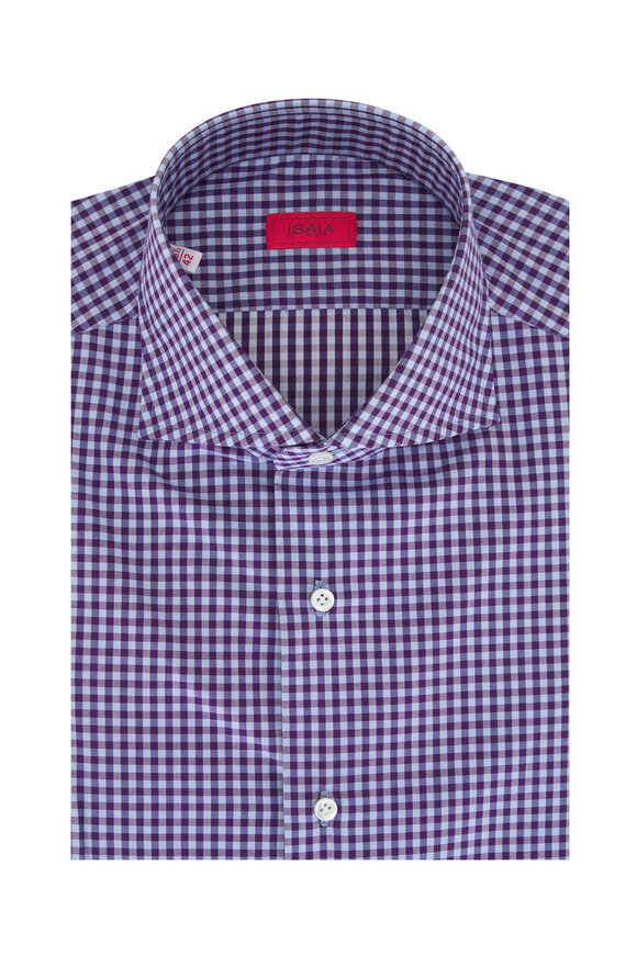 Isaia Navy Tonal Blue Gingham Check Cotton Sport Shirt