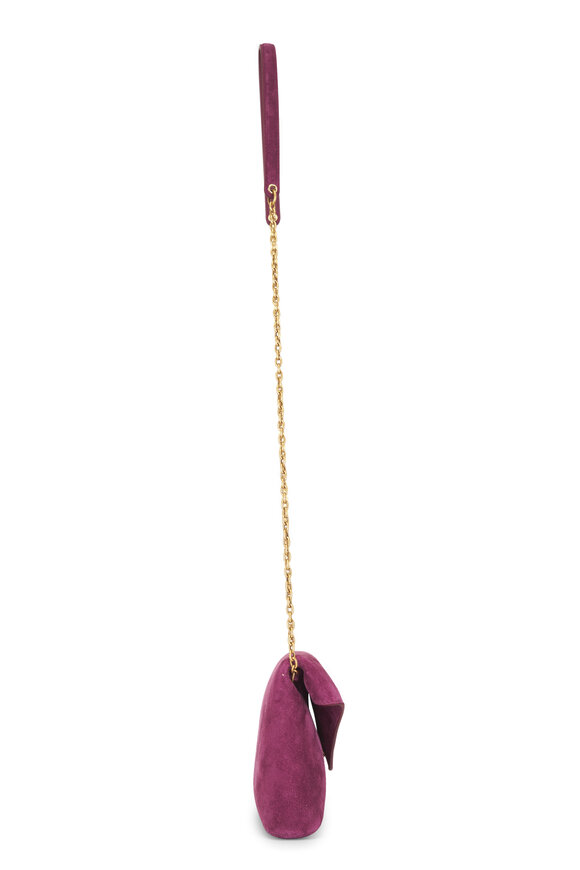 Saint Laurent Small Cassandre Deep Fuchsia Suede Chain Pouch - view 4