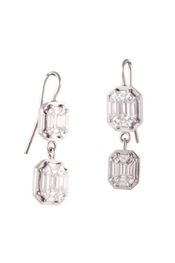 Sylva & Cie 18k White Gold Mosaic Diamond Drop Earring