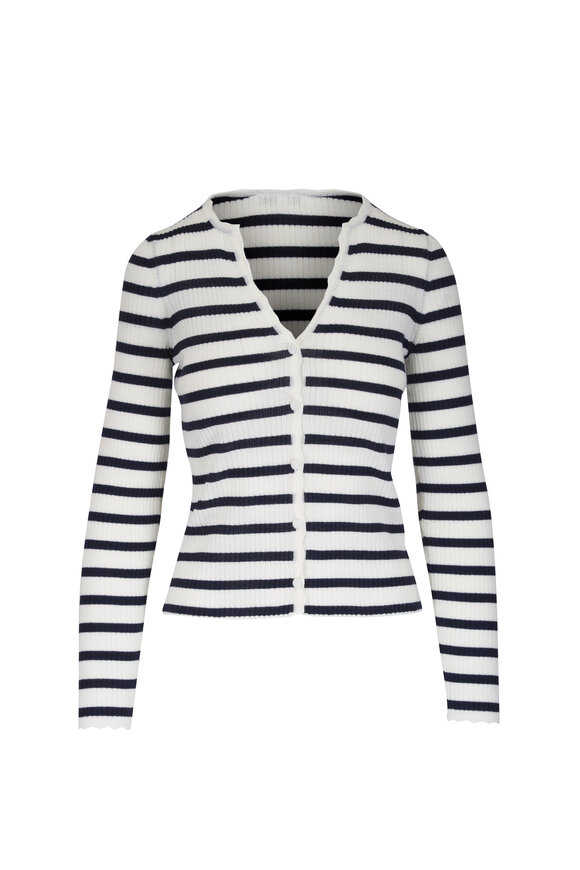Veronica Beard Anwin Dove White & Navy Stripe Wool Cardigan - view 1