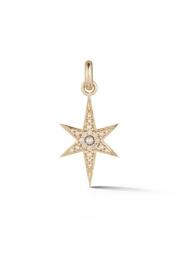 Storrow Yellow Gold Pearl Diamond Star Charm