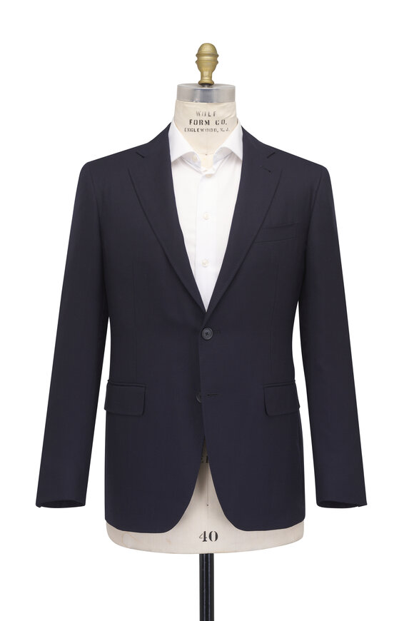 Canali Solid Dark Navy Double Faced Wool & Silk Sportcoat - view 2