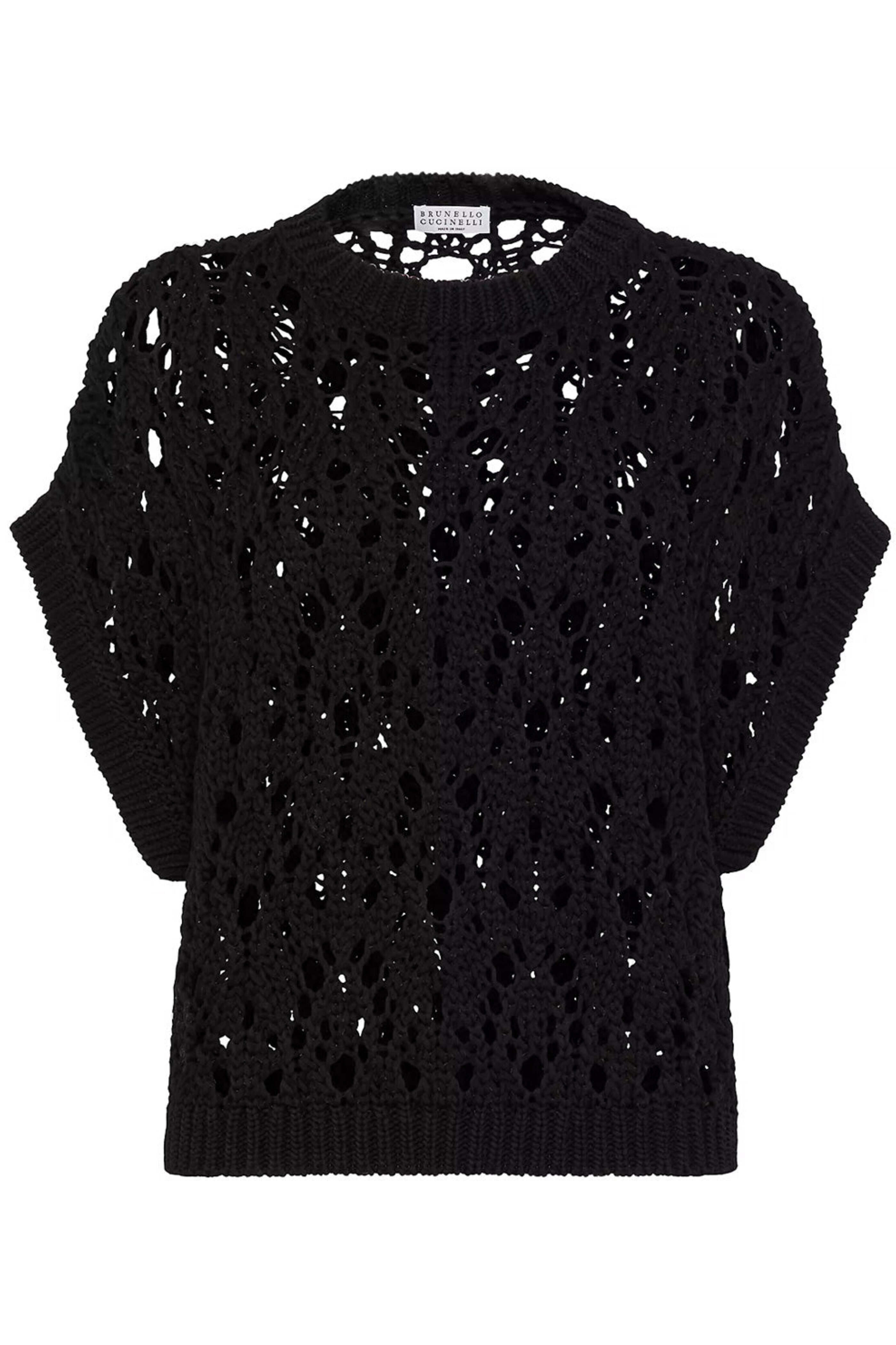 Brunello Cucinelli - Black Net Knit Capsleeve Top