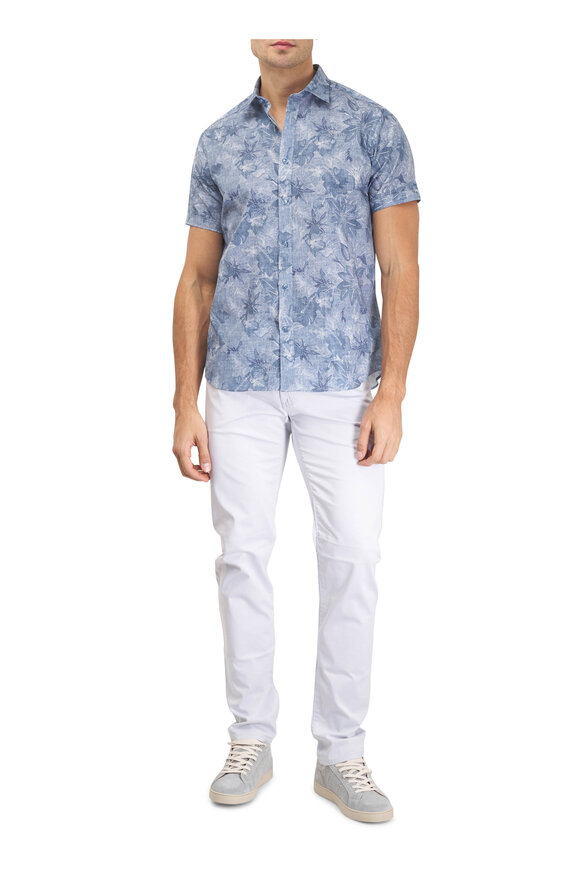 Patrick Assaraf Ocean Abstract Print Short Sleeve Button Down - view 2