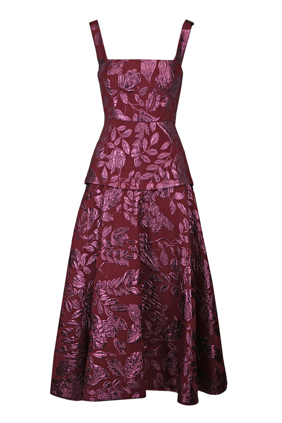 Lela Rose Floral Plum Fil Coupe Square Neck Dress - view 1