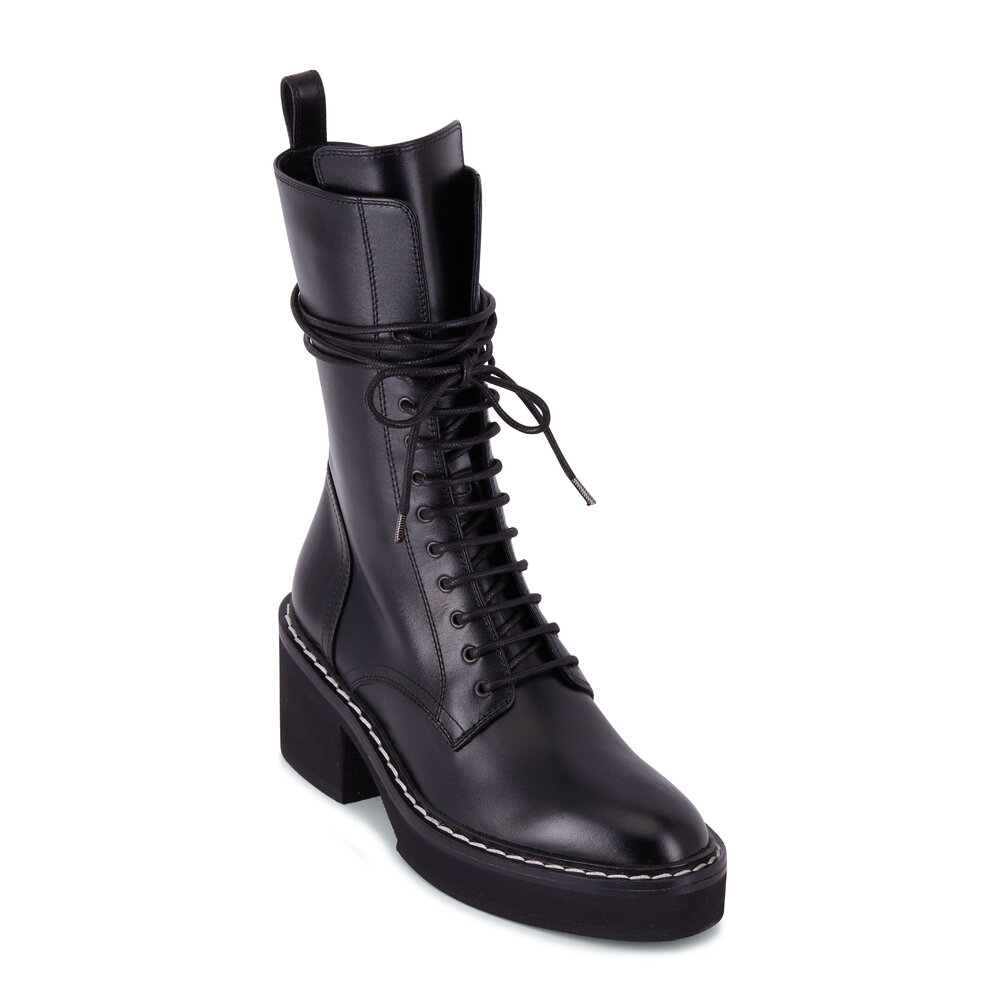 Khaite - Cody Black Lace-Up Combat Boot | Mitchell Stores