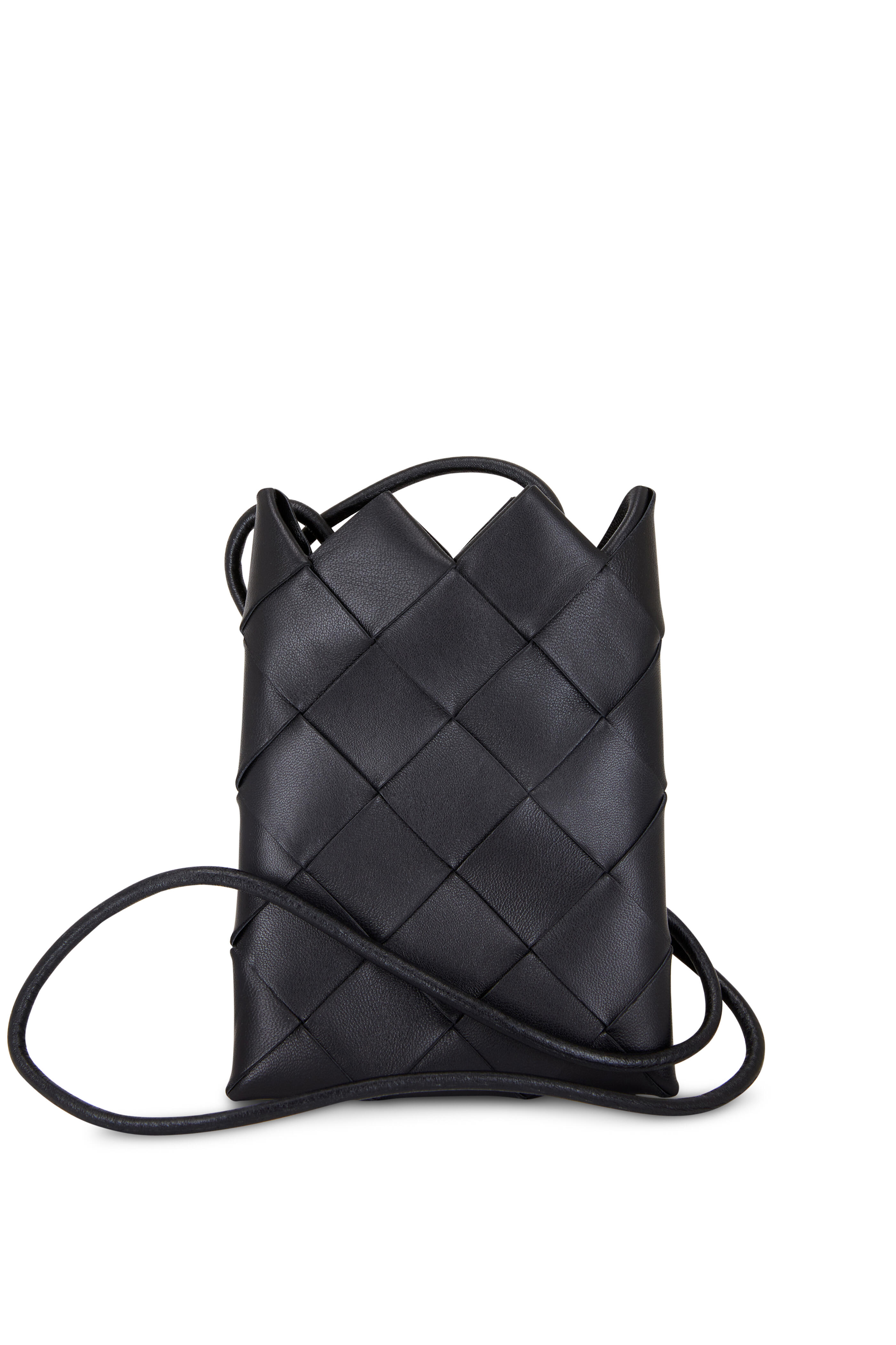 Bottega Veneta - Black Woven Leather Cell Phone Pouch