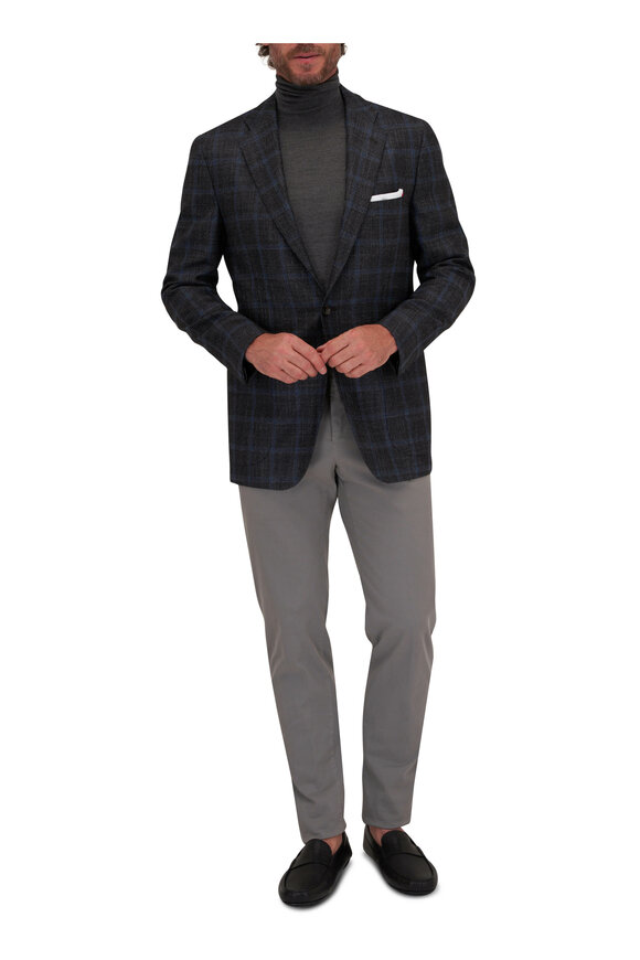 Kiton - Gray & Blue Windowpane Plaid Sportcoat