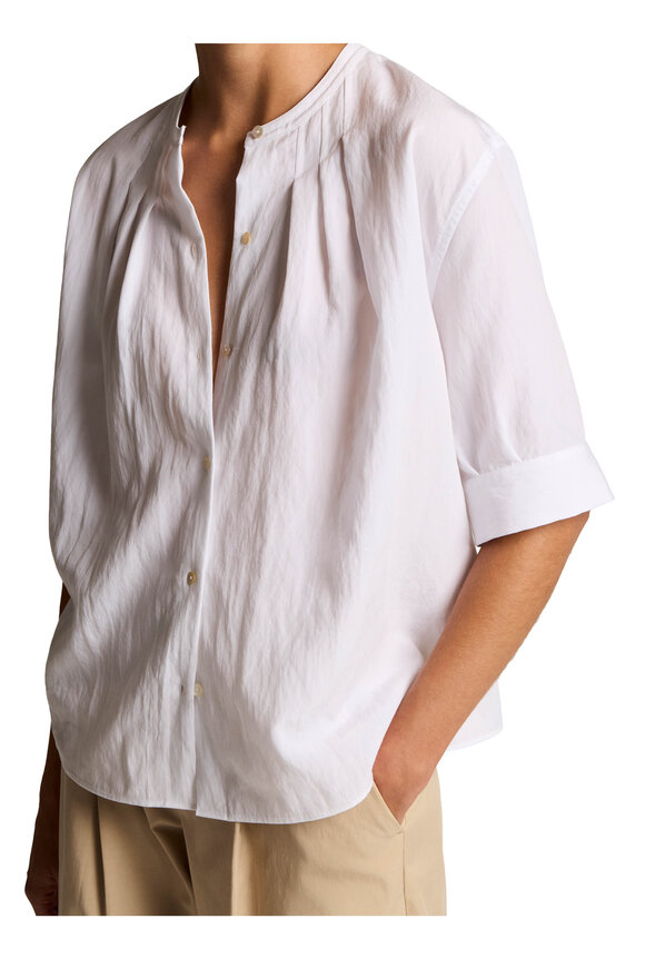 Vince Gathered Optic White A-Line Button-Up Shirt - view 4